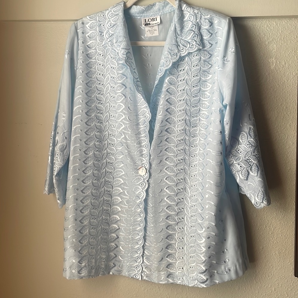 Vintage LORI eyelet button front blazer with lace detail by AM Casuals